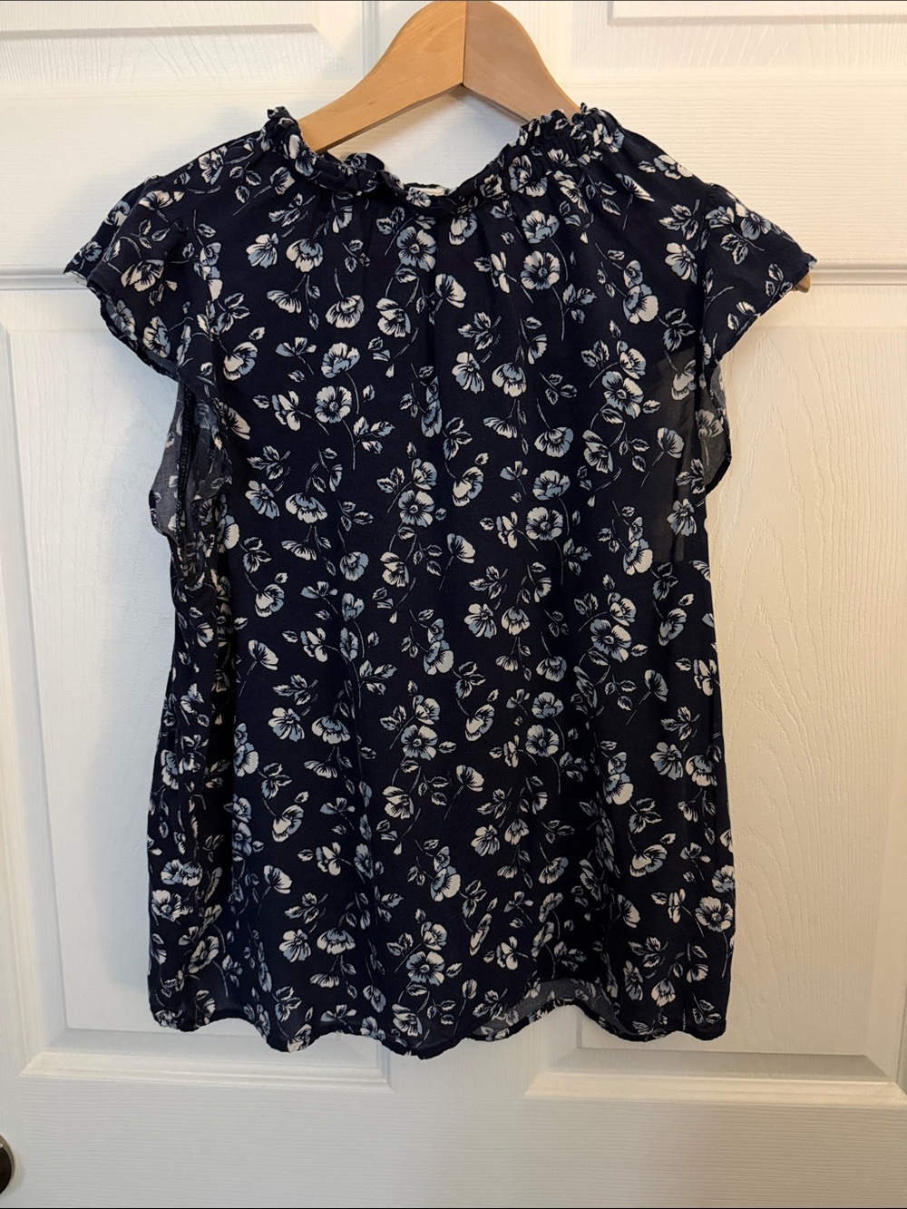 GAP Navy Blue Floral Ruffled Neck Blouse